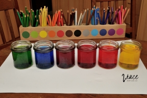 Barevný experiment - chodící duha  - vzniklé a původní barvy vedle sebe