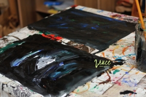 Zimní les - malba pozadí