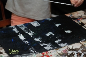 Zimní les - malba pomocí provázku