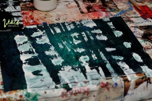 Zimní les - malba pomocí provázku