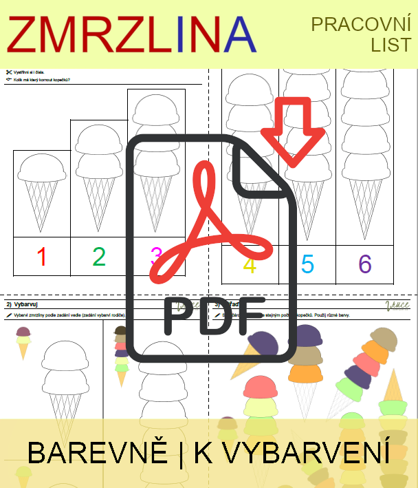 Zmrzlina - letní pracovní list pro předškoláky - barevné PDF k tisku