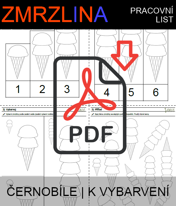 Zmrzlina - letní pracovní list pro předškoláky - černobílé PDF k tisku